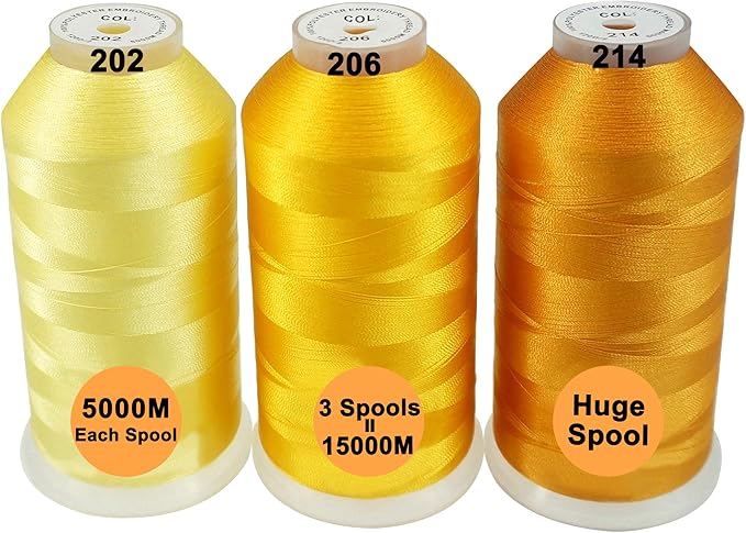 New brothreads - 40 Options- Various Assorted Color Packs of Polyester Embroidery Machine Thread Huge Spool 5000M for All Embroidery Machines -Different Yellows