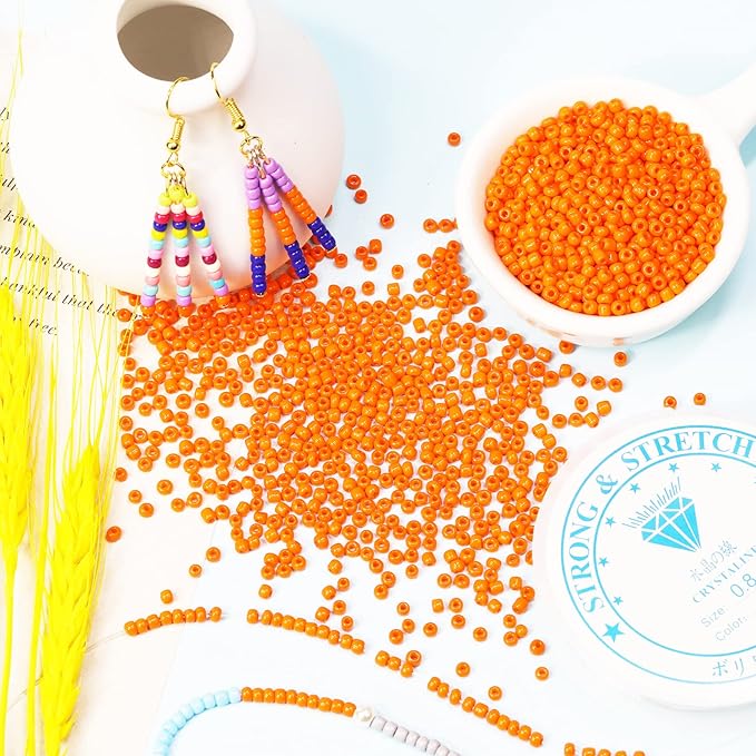 Bala&Fillic Opaque Orange Color 3mm Seed Beads About 3600pcs/100Grams in Bag, 8/0 Glass Craft Beads for Making Bracelet and Necklace (Orange)