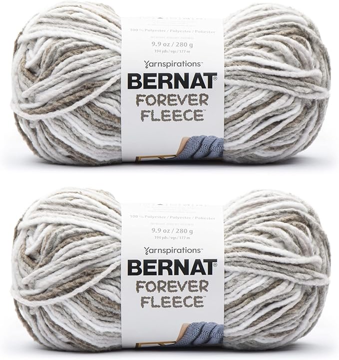 Bernat Forever Fleece Latte Yarn - 2 Pack of 280g/9.9oz - Polyester - 6 Super Bulky - 194 Yards - Knitting/Crochet
