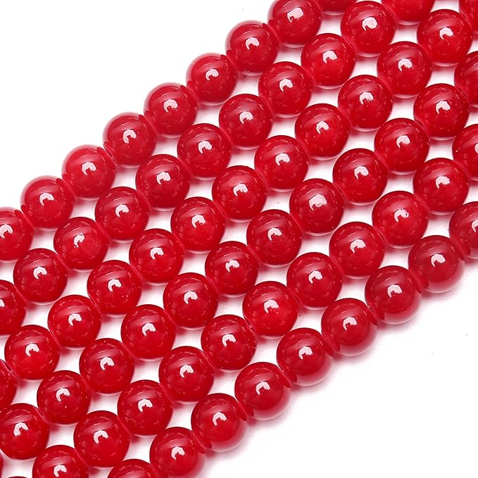 80PCs 10mm Red Jade Glass Beads Bulk, Round Smooth Hole Glass Crystal Beads for Jewelry Making, DIY Bracelets, Necklaces, Bag Charms, Keychains and Craft Projects