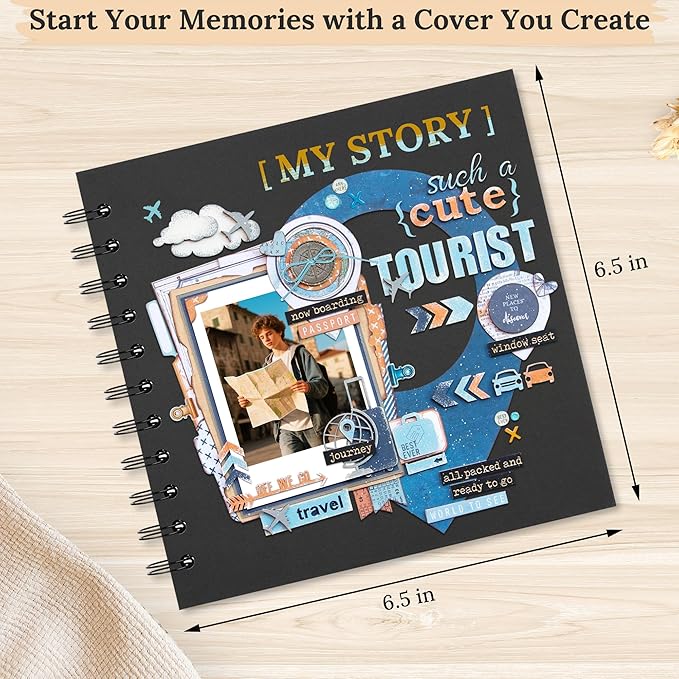 Polaroid Scrapbook Photo Album, 6.3"x6.3" DIY Scrapbook Album Hardcover Kraft Paper with 20 Sheets 40 Pages, Stylish Memory Book for Wedding, Anniervsary, Family, Travel, Black