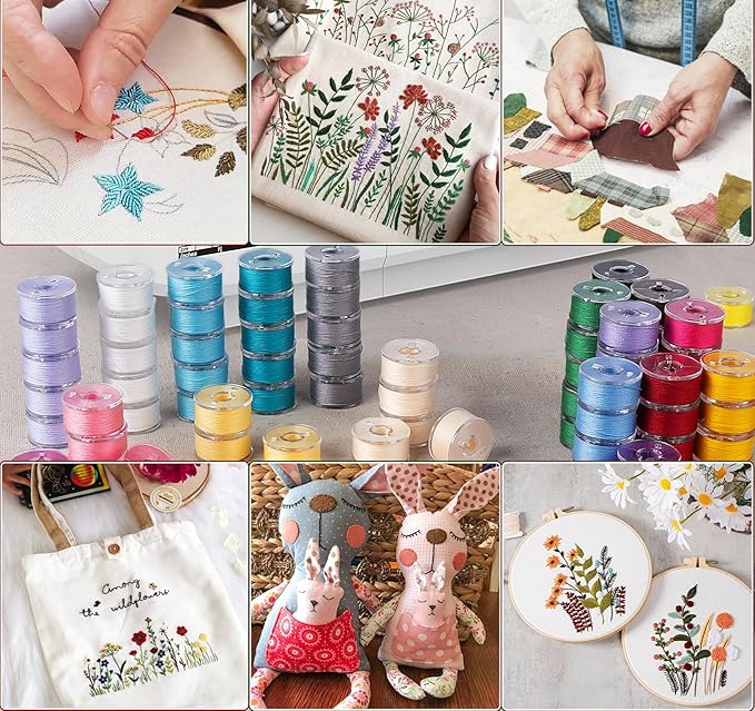 210 Pcs Prewound Bobbin Thread Set – 36 Colors Size A Class 15 (SA156) Bobbins, Plastic Sided, 40S/2 Spun Polyester Thread for Singer Brother Janome Embroidery & Sewing Machines