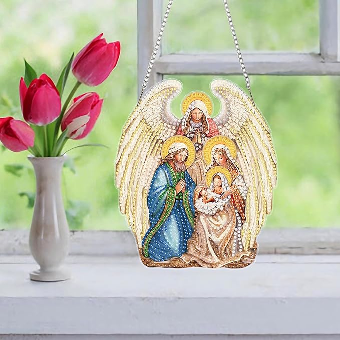 Auremi Angel Diamond Art Hanging Kit for Adult, Special Shaped Rhinestone, DIY Acrylic 5D Christmas Diamond Painting Window Pendants Signs, Home Garden Wall Hanging Ornament