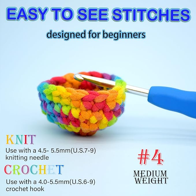 50g Rainbow Beginner Crochet Yarn for Crocheting and Knitting Multicolor Cotton Crochet Yarn for Beginners(Green Variegated)