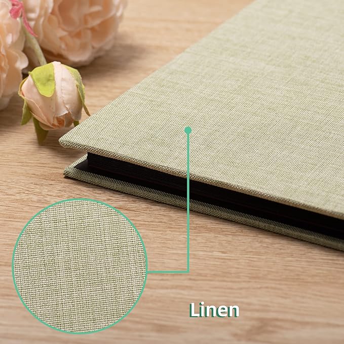 Large Photo Album Self Adhesive 4x6 8x10 10x12 13"x12.6" Scrapbook Album 12.6"x11" Inch 60 Black Sticky Pages Linen Cover Magnetic Photo Album with A Metallic Pen and DIY Stickers