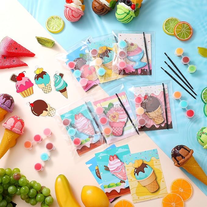Geelin 24 Sets Summer Suncatchers Ornaments Decorations Ice Cream DIY Window Paint Art Christmas Suncatchers Craft Kits Sun Catchers for Birthday Summer Party Gift
