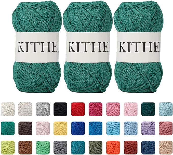 Cotton Yarn，10.5oz，526yard，3 Pack ，Soft Yarn for Crocheting and Knitting (14 Emerald Green)