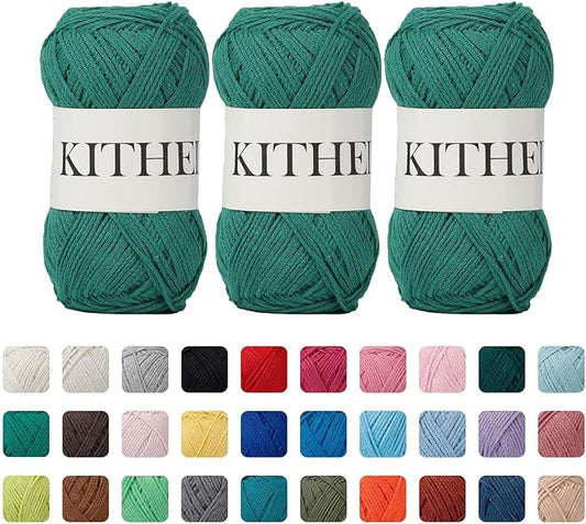 Cotton Yarn，10.5oz，526yard，3 Pack ，Soft Yarn for Crocheting and Knitting (14 Emerald Green)