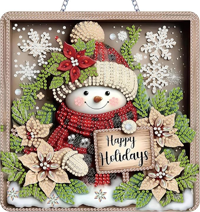 NEGEKFKX Christmas Diamond Art Hanging Pendant Kits,Snowman Special Shape Diamond Art Kits for Adults,Double Sided Hanging Acrylic Ornament Kit,Pendants Home Garden Wall Hanging Kits Hanging Ornament