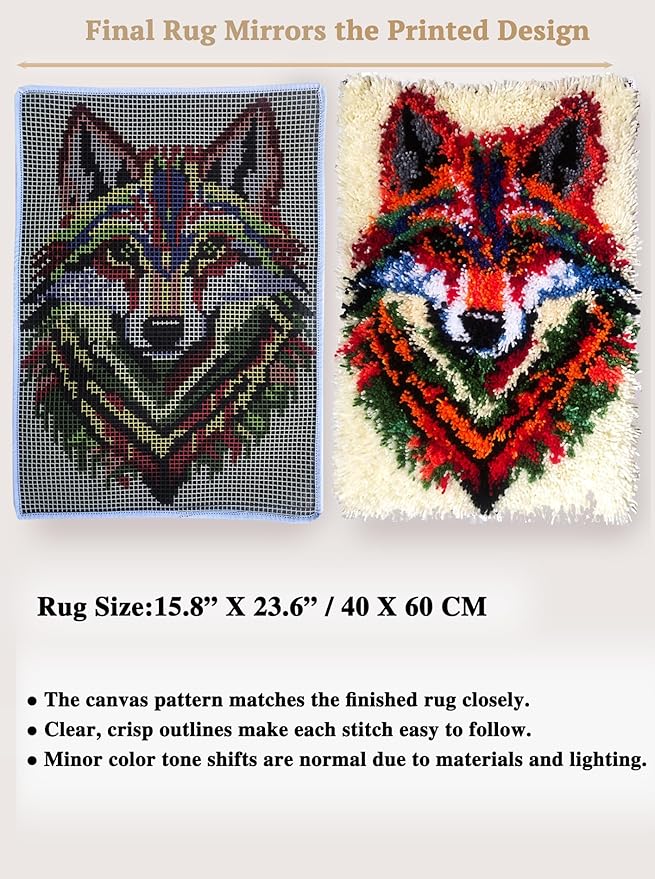 KitsMaster Latch Hook Kits for Adults, Crafts for Adults Women New Hobbies DIY Printed Canvas Rug for Home Decor Festival Gift 23.6''x15.8'' Wolf