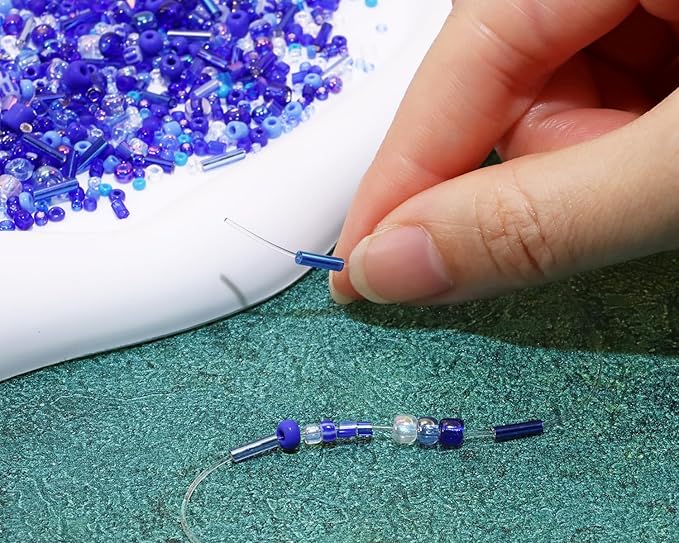 Mixed Craft Beads 1000Pcs/20g Glass Seed Tube Bead Bugle Bead 1.5-4.5mm Small Loose Spacer Beads for DIY Bracelets Necklace Earring Jewelry Making (Royal Blue)