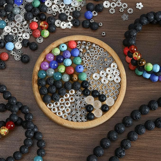 SONGIN 396Pcs Lava Beads, 8mm Natural Black Volcanic Rock Stone Chakra Round Beads for Diffuser Essential Oils Yoga Bead Bracelets DIY Jewelry Making Supplies