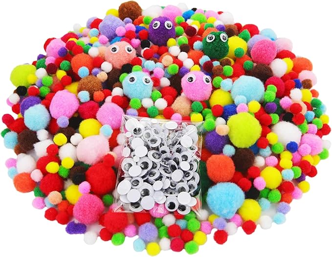 862 Pieces Art & Craft Supplies Set DIY Activities & Parties Pipe Cleaners Craft Set 200 Pcs Pipe Cleaners 454 Pcs Pom Poms 208 Pcs Wiggle Eyes Self Adhesive