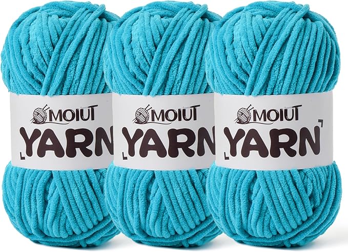 3 Pack Fluffy Chenille Yarn for Crocheting, Chunky Velvet Yarns for Crochet Amigurumi, Baby Yarn for Crocheting Soft Blanket, 262.4yds /10.5 oz Bulky Yarns for Crafts/Hats/Shoes/Socks (3 Lake Blue)