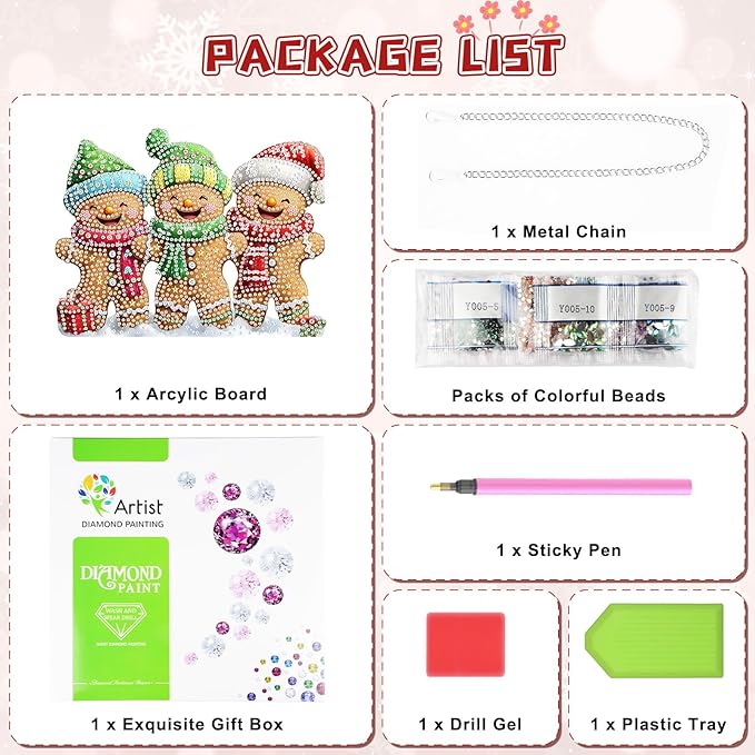 KEYIFA Diamond Painting Kit, DIY Gingerbread Man Diamond Art Hanging for Adults Beginner, Gem Arts Pendant Special Shaped Rhinestone Window Ornaments Wall Door Garden Decoration Gift, Double Sided