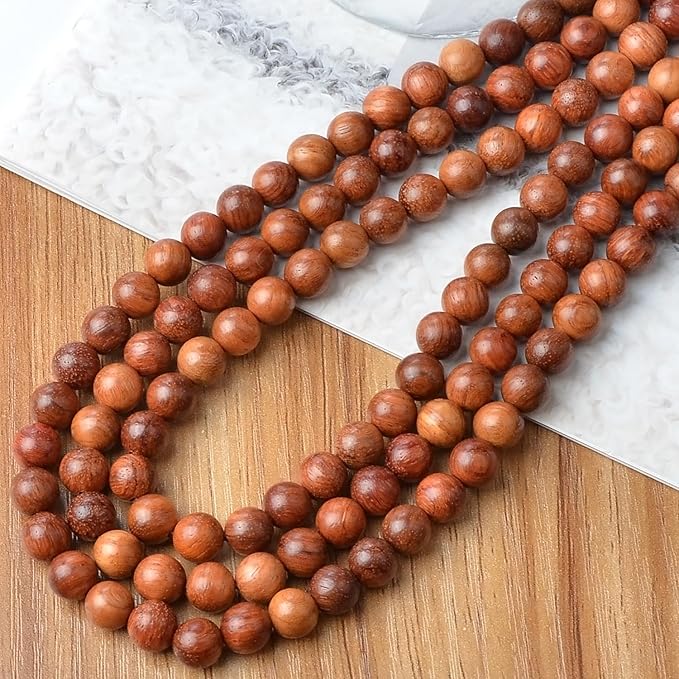 6mm Massive Beads Natural Wooden Round Loose Beads Jewelry Making with Thread 200 PCS(Red Sandalwood, 6mm)