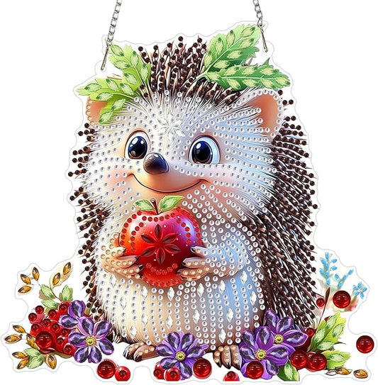 AIRDEA Hedgehog Hanging Diamond Painting Kits,Special Shaped Diamond Art Kits for Beginner Cute Animals,Gem Art Pendant Decor 7.87x7.59in