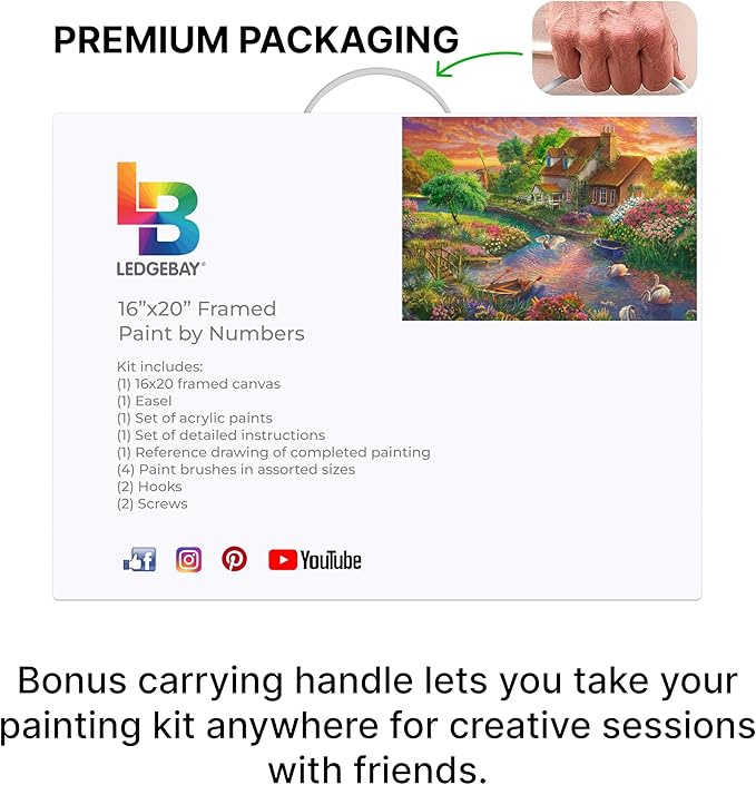 Ledgebay DIY Paint by Numbers Kit for Adults Framed Canvas Beginner to Advanced Paint by Numbers Kit Kits Include Acrylic Paint Set Brushes Tabletop Easel (Sunset Swans 16" x 20" Framed)