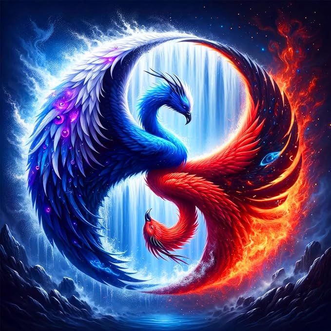 ijbnhd DIY Bird Diamond Painting Kits for Adults-Taichi Phoenix 5D Diamond Art Kits for Beginners, Full Drill Diamond Craft Kits for Home Wall Art Decor Gifts 14X14IN