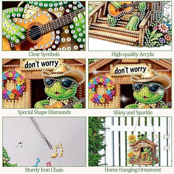 CEOVR Turtle Hanging Diamond Art for Adults, Inspirational Diamond Painting Pendant DIY Gem Art Wall Hanging Ornament, Acrylic Home Garden Decor with Chain, Box Kit 7.8×7.49inch