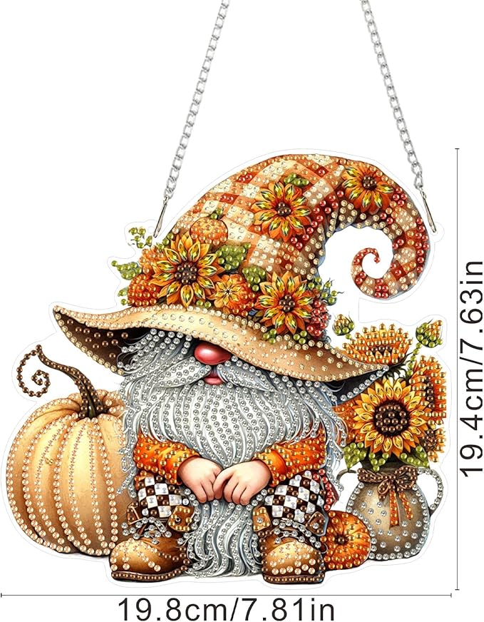 SENQAO Fall Pumpkin Gnome Diamond Art Hanging Kits for Adults Beginners, DIY Acrylic 5D Special Shaped Crystal Diamond Gem Art Painting Hanging Ornament for Home Wall Decor and Gift
