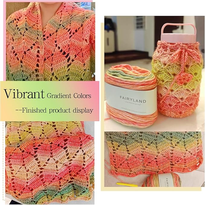 Katech Ombré Yarn for Crocheting-Gradient Cake Yarn-4x100g 60% Cotton 30% Acrylic 10% Wool-Ombré Multicolor Soft Rainbow Cotton Crochet Yarn for Scarves, Shawls, Blankets and Garments(H)