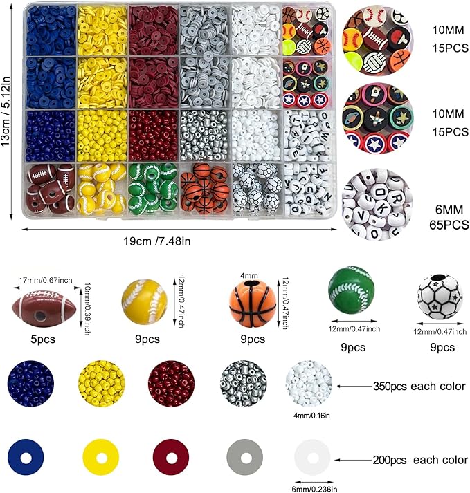 3950PCS Sports Ball Beads for Jewelry Making, Acrylic Clay Beads for Bracelets Volleyball Softball Football Baseball Basketball Soccer Bead with Letter Bead for DIY Crafts