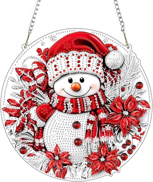 QENSPE Christmas Diamond Art Hanging Kits for Adults with Chain, 5D Special Shape Snowman Diamond Paingting Ornaments Kits, Easy DIY Crystal Pendant Gem Art for Home Garden Wall Decor 8X8 inch