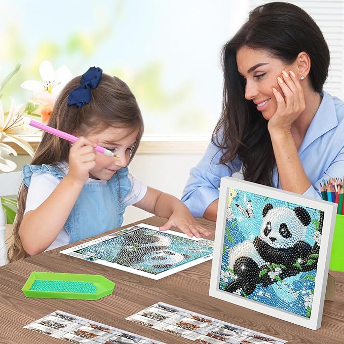 SENQAO Panda Diamond Art Kit for Adults with Frame Art and Crafts for Adults Ages 6-8 -10-12 Easy to DIY Diamond Art for Adults and Adult Beginners Home Wall Decoration 7.1x7.1inch