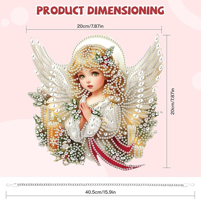 Bowetile Christmas Diamond Art Hanging Kits for Adults, Angel Diamond Art Suncatchers, 5D Special Shape Diamond Painting Pendant Window Ornament Christmas Gifts for Home Door Wall Decor