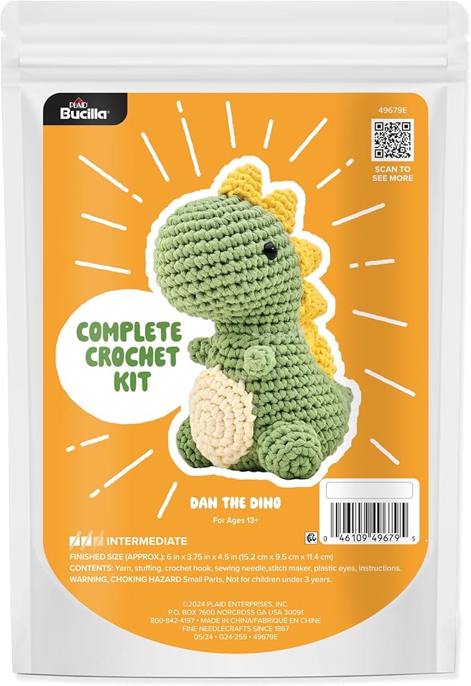 Bucilla Complete Crochet Kit, Dan The Dino, 5"