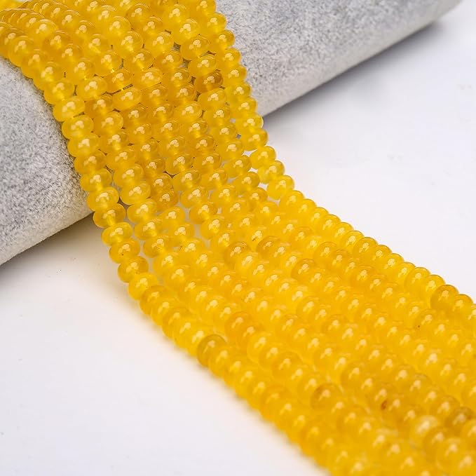 2 Strands (150PCs) Yellow Jade Rondelle Beads, 5 * 8mm Gemstone Loose Spacer Abacus Disk Beads for DIY Bracelet Necklace Earrings Jewelry Making, Craft Supplies Beading Kit