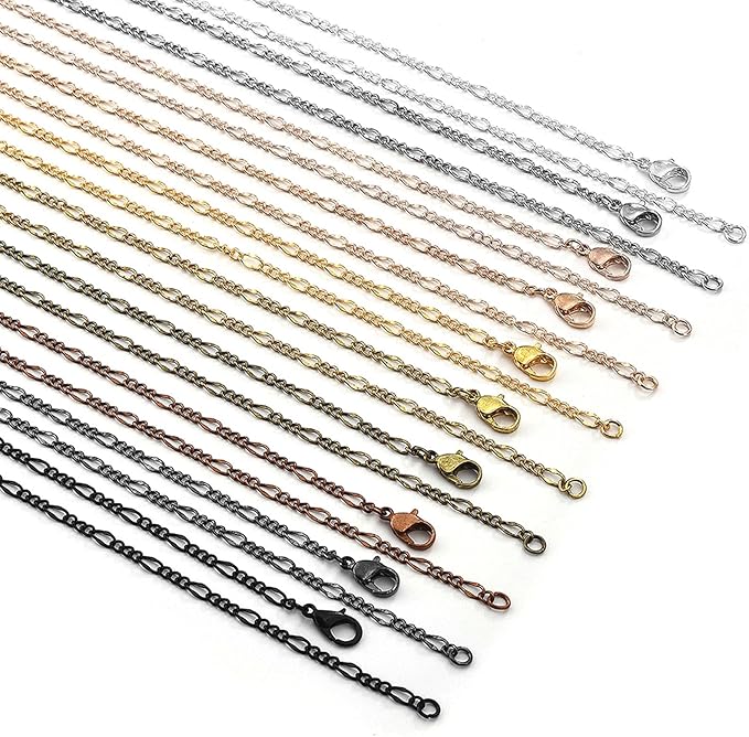 LANBEIDE 40 Packs 10 Colors Brass Necklace Chains - 21" Flat Oval Links Cable Chain, 3mm with Lobster Clasps for Jewelry Making