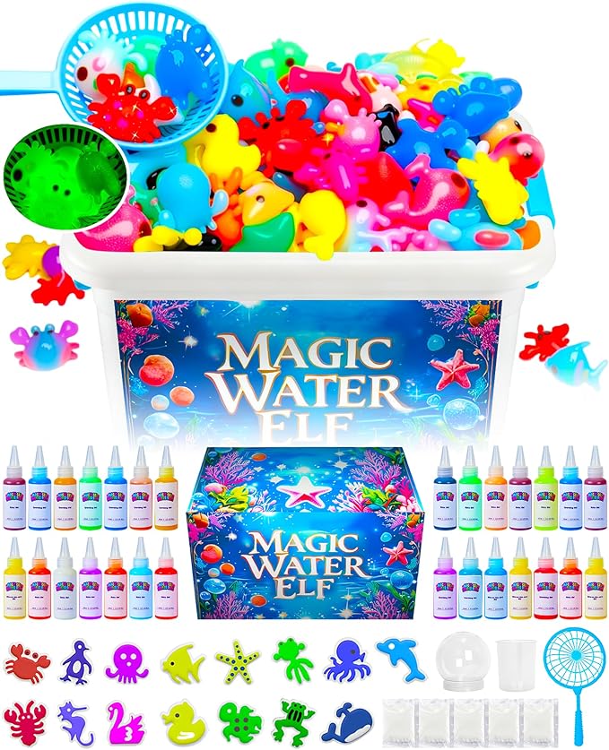 upgraded magic water elf toy kit, 20 gels & 15 molds, craft & art kits for kids age 3+, aqua fairy water gel kit make your own water pets squishy toy, diy squishy maker christmas gift party favors