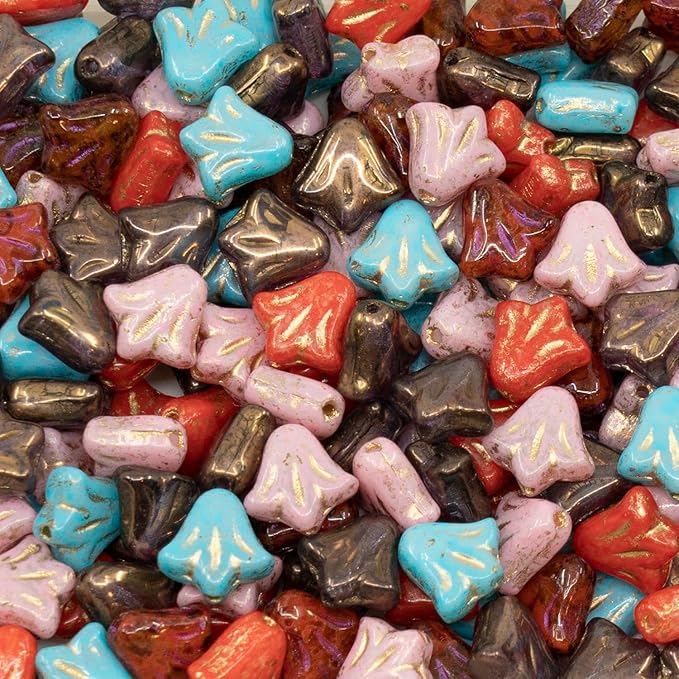 25 Grams (80pcs) Lily Flower Glass Beads for Jewelry Making, Czech Republic, 9 x 9 mm, Mixed Colors (Mix)