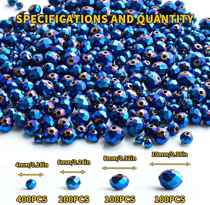 laopottbeads 800pcs 4/6/8/10mm crystal glass beads for jewelry making beads for bracelets necklace pendants making supplies(peacock blue)