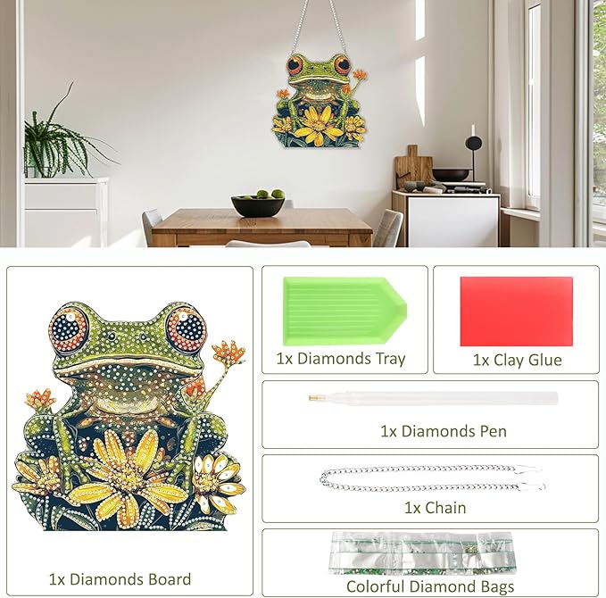 SENQAO Frog Diamond Art Hanging Kit for Adult, Special Shaped Rhinestone, DIY Acrylic 5D Diamond Art Painting Window Pendants Home Garden Wall Hanging Kits Hanging Ornament
