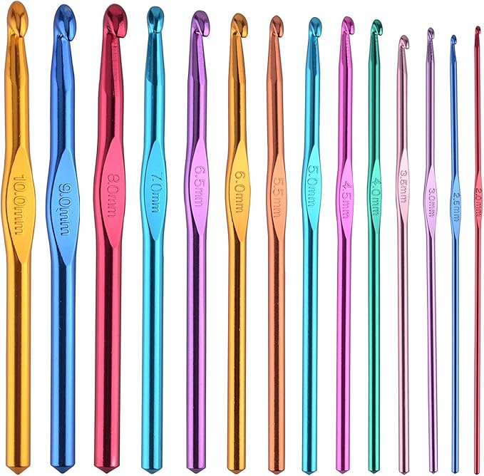BCMRUN 14 pcs Multicolor Aluminum Crochet Hooks Knitting Needles Craft Yarn 2-10mm …