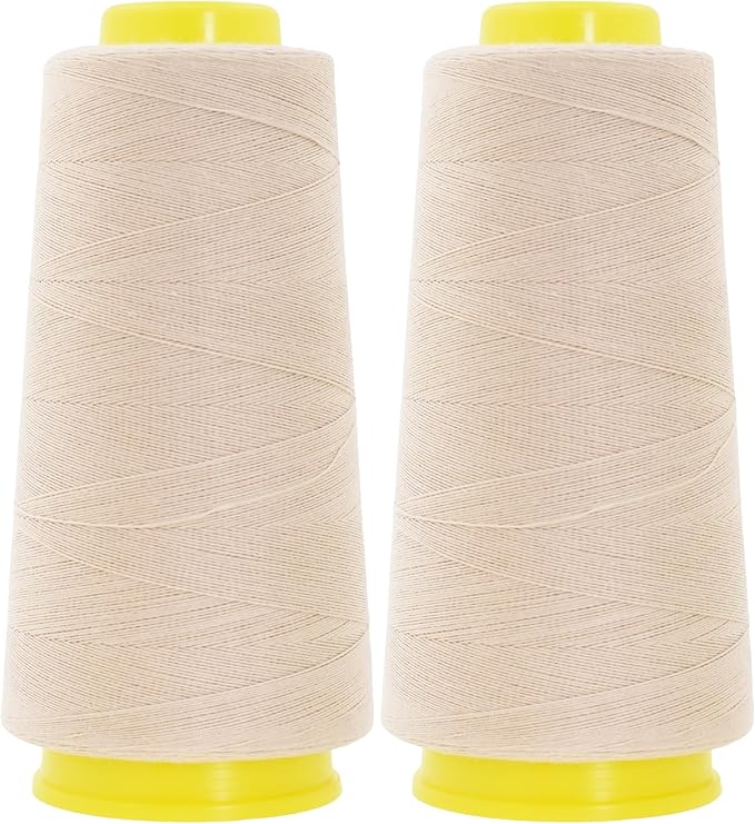 Mandala Crafts Cream Thread Cones for Machine and Hand Quilting - 2400 Yds 50 WT Multiple Purpose Mercerized 100% Cotton Threads for Sewing Machine Serger Embroidery