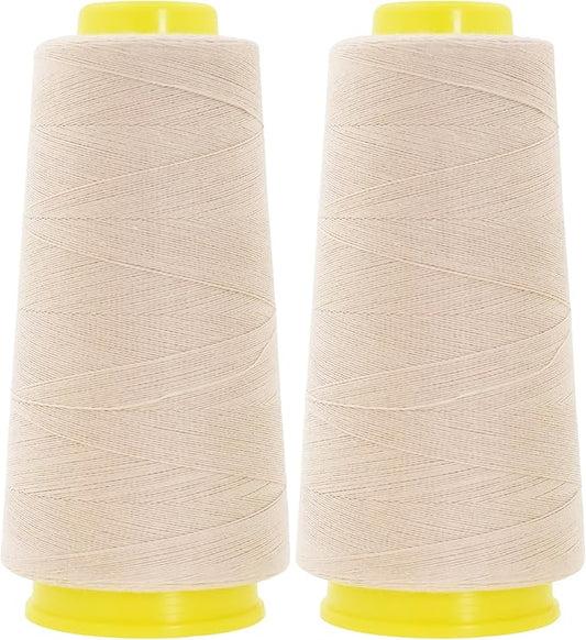 Mandala Crafts Cream Thread Cones for Machine and Hand Quilting - 2400 Yds 50 WT Multiple Purpose Mercerized 100% Cotton Threads for Sewing Machine Serger Embroidery