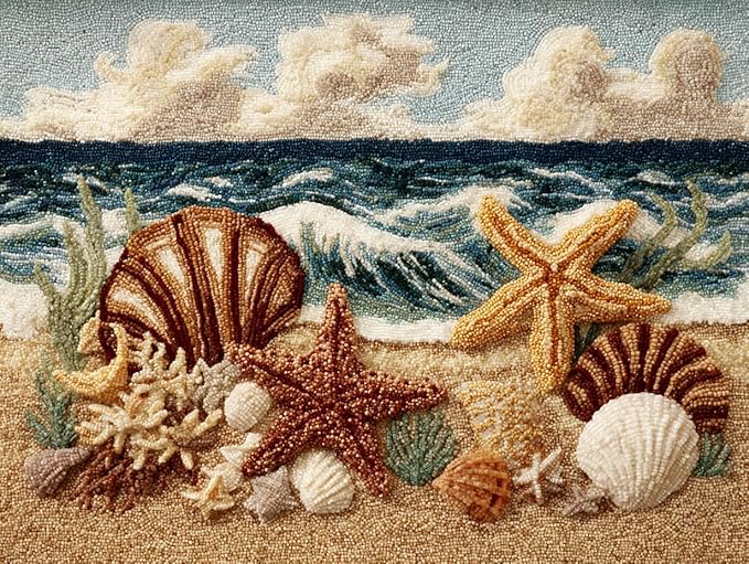 DIY Latch Hook Rug Kit Starfish and Sea Shells on Beach Stamped Carpet Tapestry 52x38cm Yarn Hooking Crochet Mat Home Floor Decor-2