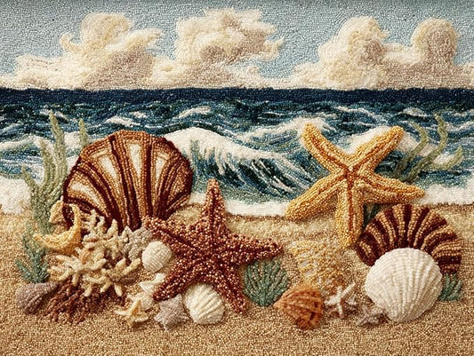 DIY Latch Hook Rug Kit Starfish and Sea Shells on Beach Stamped Carpet Tapestry 52x38cm Yarn Hooking Crochet Mat Home Floor Decor-2
