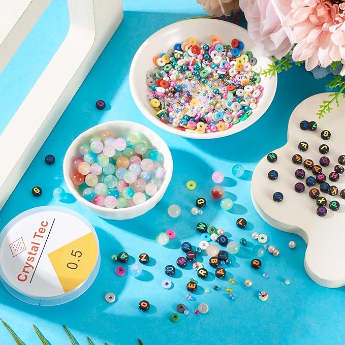 Spritewelry Friendship Bracelet Making Kit with Glass Seed Beads 8mm Colorful Clay Beads Bracelet Making Kit for Adults Letter Bead for Jewelry Making DIY Crafts Gift Supplies 1 Bag