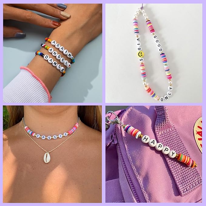 sunrica 300pcs circle letter pony beads for friendship bracelets making 4x7mm individual white alphabet beads w