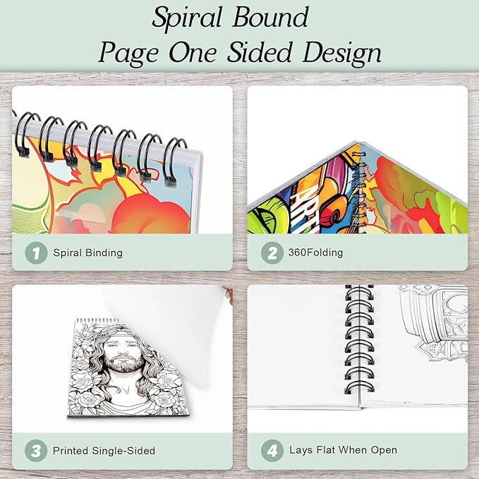 Jesus Coloring Book, Chiristian Coloring Book for Women and Men, Spiral Bound Page One Sided Design, Chiristian Gifts to Relax, Anxiety and Depression 24 Colorful Coloring Pages of Jesus Christ