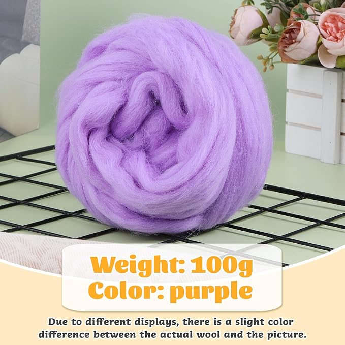 3.53oz Wool Roving, Wool Felting Supplies, Pure Wools, Chunky Yarn, Spinning Wool Roving for Needle Felting Wet Felting DIY Hand Spinning (Lavender)