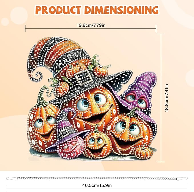 Bowetile Halloween Diamond Art Hanging Kits for Adults, Pumpkin Diamond Art Suncatchers, 5D Special Shape Diamond Painting Pendant Window Ornament Halloween Gifts for Home Garden Door Wall Decor