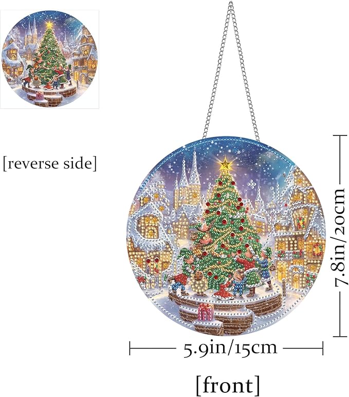 Pavemlo Hanging Diamond Art Kits for Adults Christmas Tree – 8x8 Inch Double-Sided Acrylic Board DIY Crystal Diamond Suncatcher Pendant, Sparkling Home Wall or Window Decoration Handmade Gifts