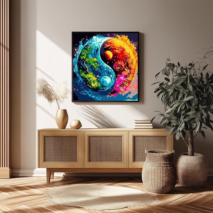 Landscape Paint by Numbers for Adult,Yin Yan Paint by Numbers Kit for Adults Beginners, DIY Acrylic Painting on Canvas for Home Wall Art Decor 16x16 Inch