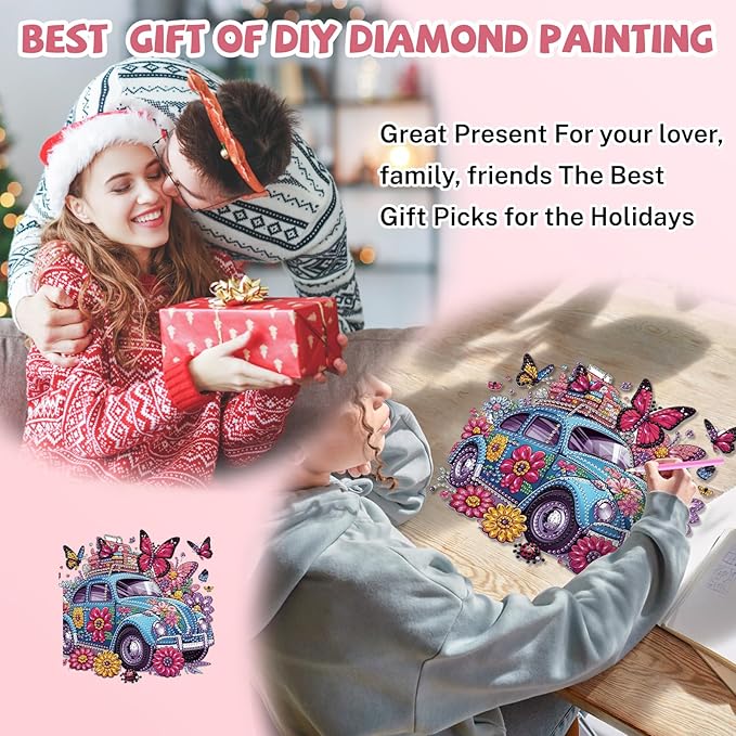 Car Diamond Art Hanging Kits for Adults, Diamond Art Suncatchers Flowers, 5D Special Shape Diamond Painting Butterfly Pendant Window Ornament Gifts for Home Wall Garden Door Decor